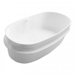 Ванна 163 * 75 * 53см окремостояча кам'яна Solid surface, з поличкою