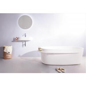 Ванна 163 * 75 * 53см окремостояча кам'яна Solid surface, з поличкою
