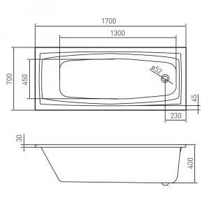 SOLAR ванна 170*70*40см без ножек, акрил 5мм