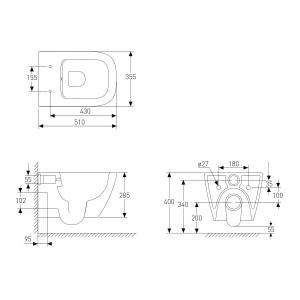 SOLO Rimless унитаз подвесной, сиденье твердое Slim slow-closing 51*35,5*33 см