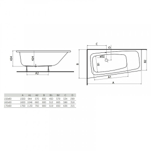 Ванна Split 150x80 левая с ножками