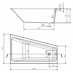 Ванна Crea 160x100 з ніжками, права