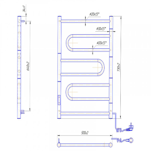 Полотенцесушитель Атлас 70x50/5,5 TR, правый