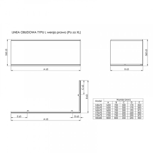 Ванна Linea 170x75 с ножками и правой панелью