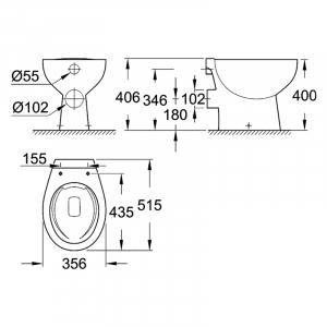 Чаша унітазу Bau Rimless пристінна