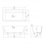 Ванна 165 * 80 * 59см окремостояча / пристінна кам'яна Solid surface