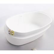 Ванна 163 * 75 * 53см окремостояча кам'яна Solid surface, з поличкою