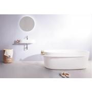 Ванна 163 * 75 * 53см окремостояча кам'яна Solid surface, з поличкою