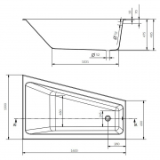 Ванна Crea 160x100 з ніжками, права