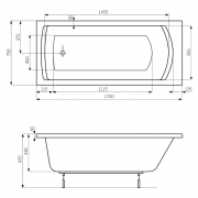Ванна Linea 170x75 с ножками и правой панелью